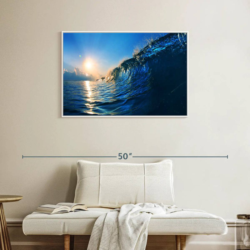 Blue Ocean Wave, Cadre flottant blanc, 37 po x 25 po