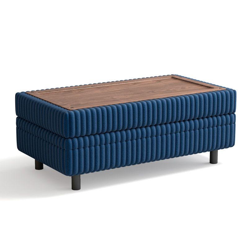 Repose-pieds avec rangement 40,55 po Sherry, Velours côtelé bleu marine Soren