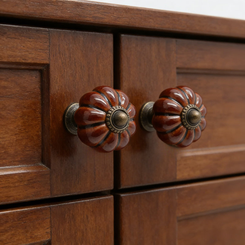 Vintage Ceramic Pumpkin Cabinet Knobs And Drawer Pulls With Mounting Hardware, With Bronze Base For Furniture And Doors, 4