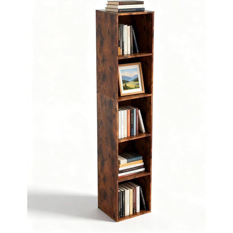 Étagère de rangement à 5 niveaux et 5 cubes – Style rustique brun rétro