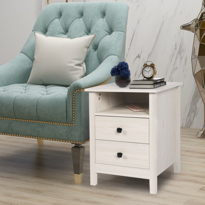 Set Of 2 Wooden Bedroom Nightstands With Drawer (White)
