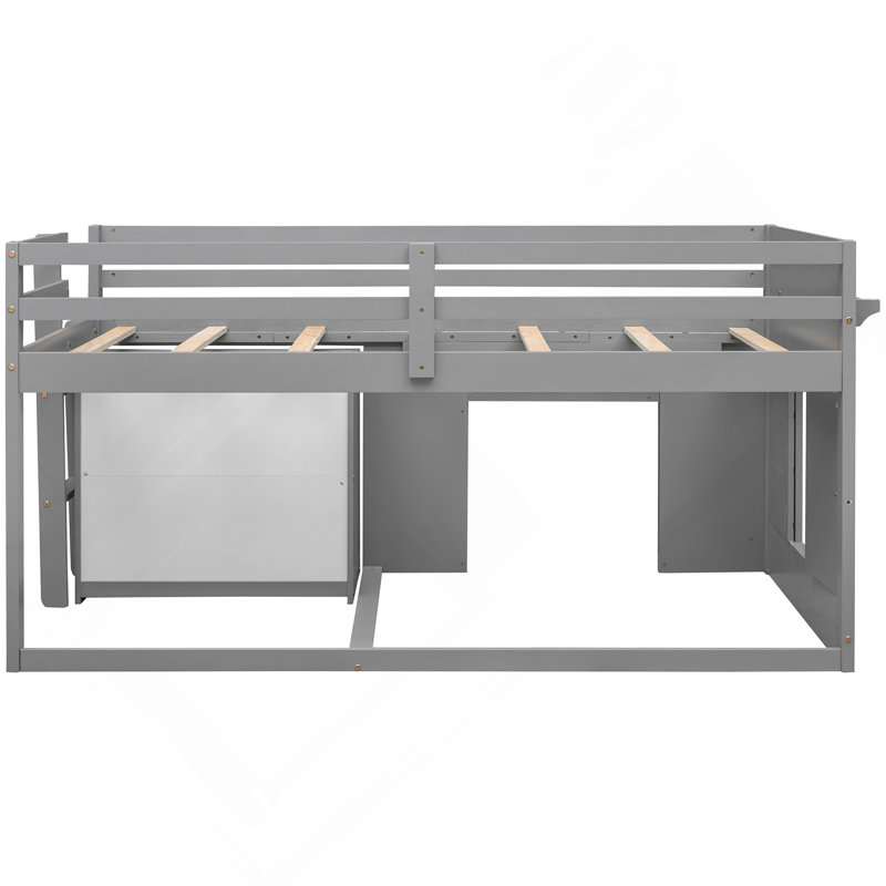 Lit mezzanine simple avec armoire et tablette - gris