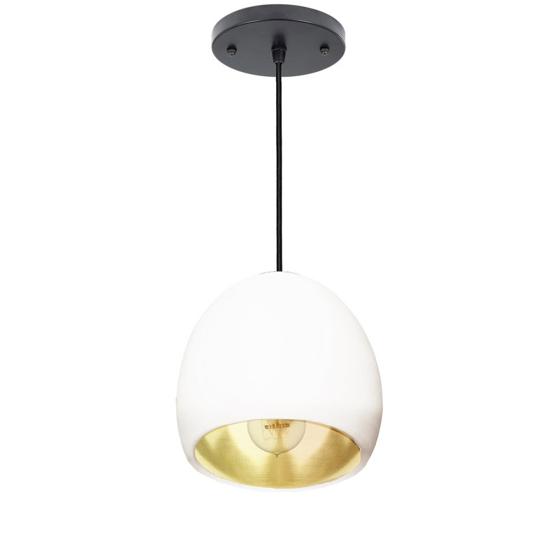 Luminaire suspendu en dome à 1 lumière, Noir mat, Incandescent, Blanc / brun