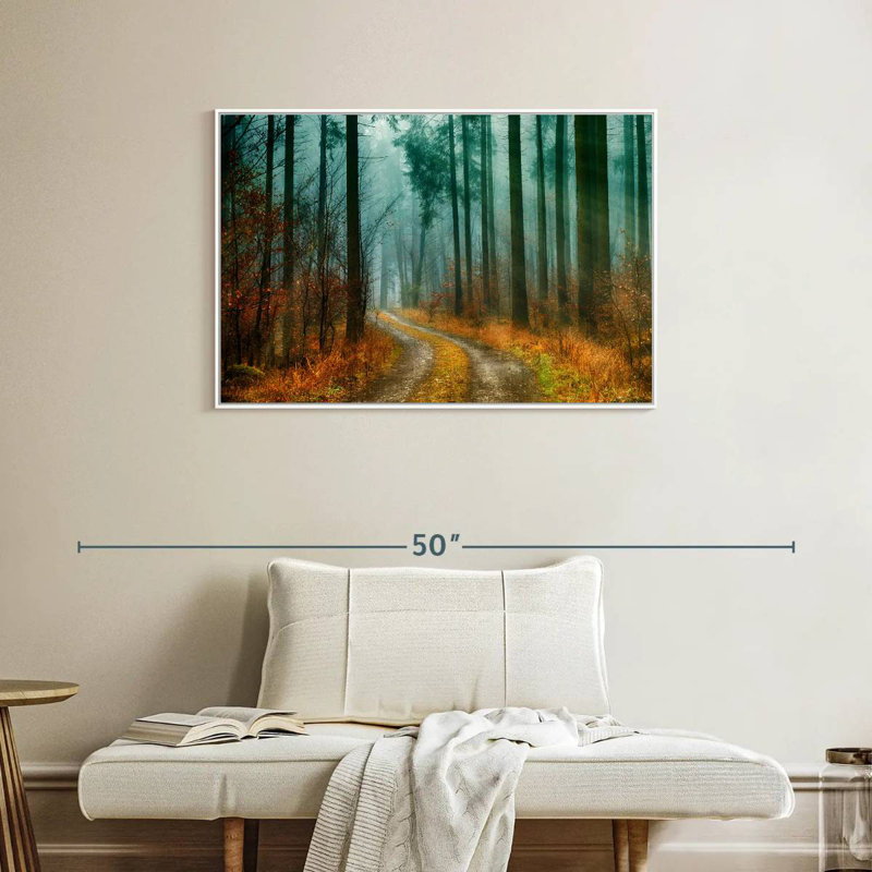 Sentier de la forêt d'automne, Cadre flottant blanc, 37 po x 25 po