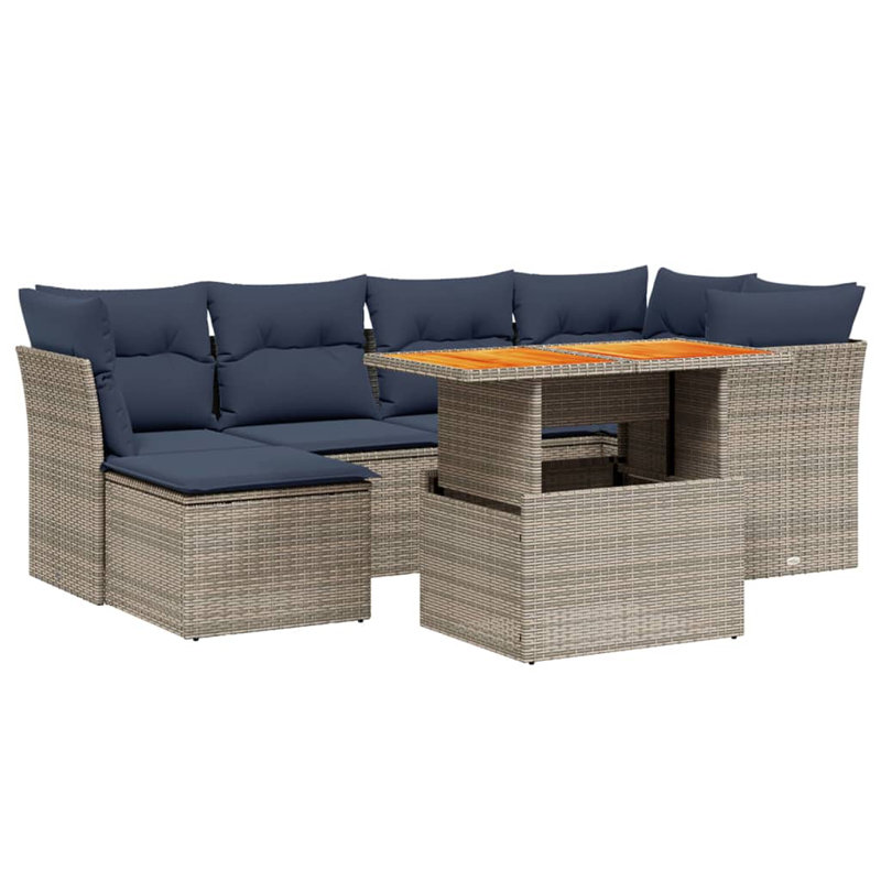  Ensemble de canapé de patio 7 pièces avec coussins en rotin de polyester gris, Gris, Marine