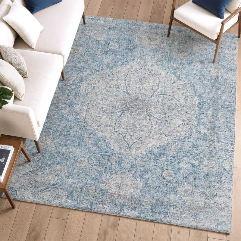 Premium Machine Washable Mayfield AMF2136 global Rug, Denim, 9' x 12'