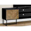 Meuble télé, meuble multimédia avec armoire de rangement, stratifié brun et noir avec métal noir