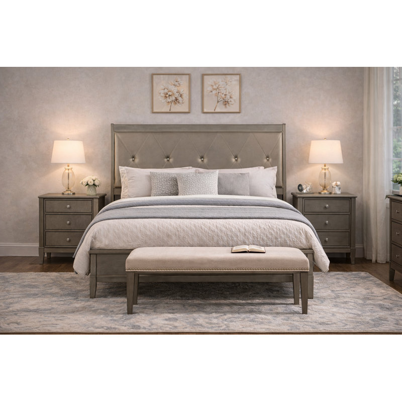 Ping Upholstered Bed, Gray, Queen