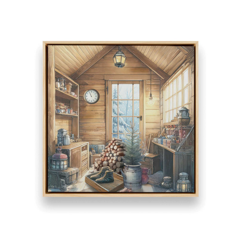 «Whispering Pines Cabin» par Nicole DeCamp, reproduction d'art, L 30 po x H 30 po, Érable, Toile avec cadre