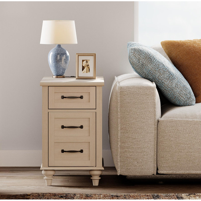 Scarlett End Table with Storage and Built-In Outlets, Beige