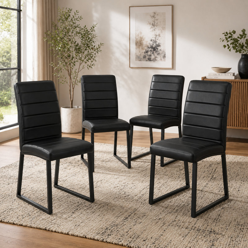 Vesta Modern Faux Leather Upholstered Dining Chairs (Set of 4), 4, Black, Black