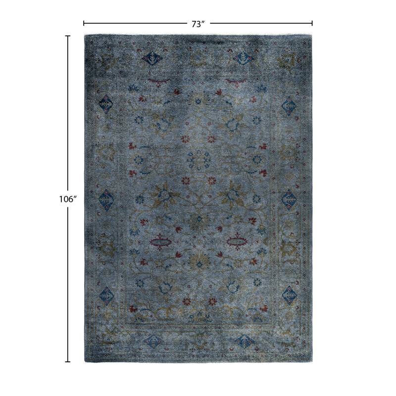 Tapis unique noué à la main Rachal - gris, 6 pi 1 po x 8 pi 10 po