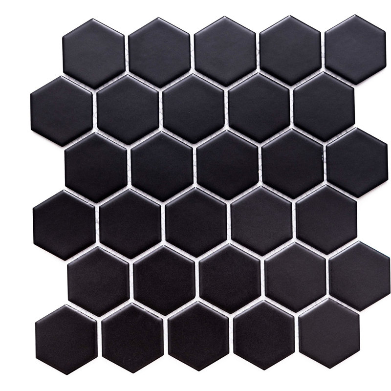 HoneyComb 12" x 12" Porcelain Mosaic Wall & Floor Tile, Black
