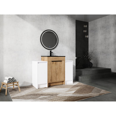 Meuble-lavabo moderne 48 po avec lavabo en céramique noire et 2 unités de rangement