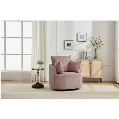 Pink Swivel Accent Chair,Round Swivel Barrel Chair,Armchair Upholstered Living Room Chair Corduroy Reading Chair Single Sofa Chair for Bedroom Apartment Office