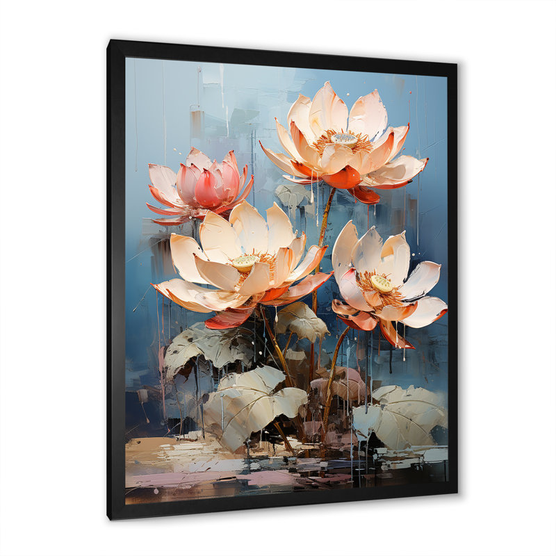 «Lotus Flowers Merge With Graffiti I», reproduction sur toile, H 44 po x l 34 po x P 1,5 po, Cadre photo noir