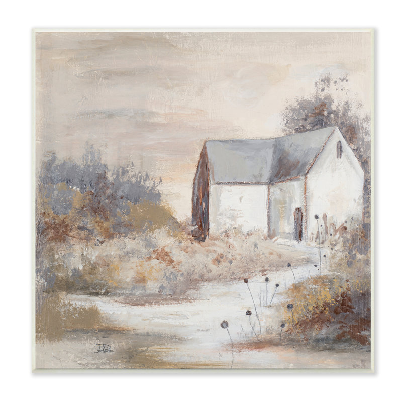 Maison de campagne avec de hautes herbes traditionnelles - Peinture, H 12 po x l 12 po x P 0,5 po, Plaque murale