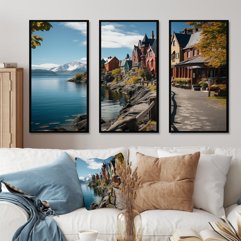 Allemagne, ville d'Aalesund au bord du lac - Allemagne, art mural, H 28 po x l 36 po x P 1 po, Cadre flottant noir