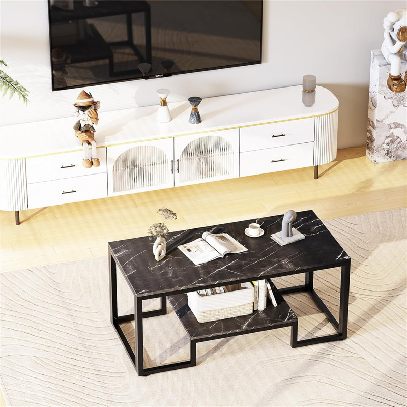 Daira Coffee Table with Storage, Black, Black
