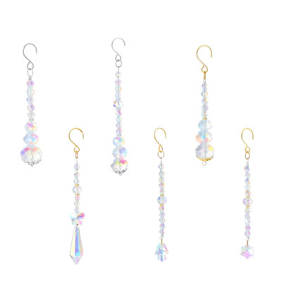 6PC Plants Pot Suncatcher Hanging Ornament Gold Chain Crystal Prisms Rainbows Maker With Window Garden Potted Plants Decor