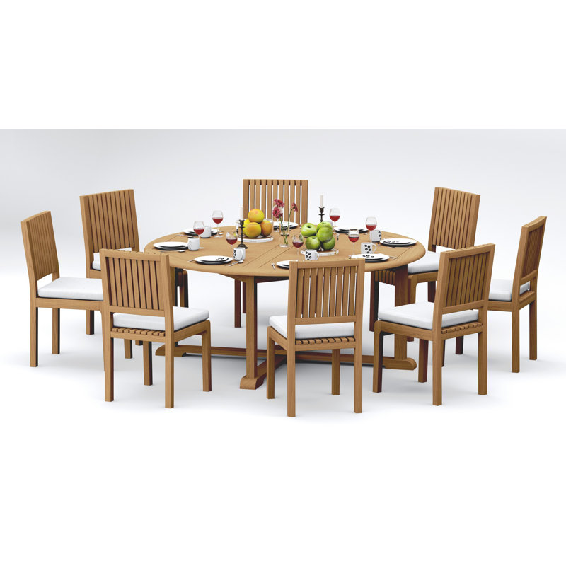 6 Seats 7 Pcs Grade-A Teak Wood Dining Set: 72" Round Table And 6 Maldives Armless Chairs #11ML1700, 8