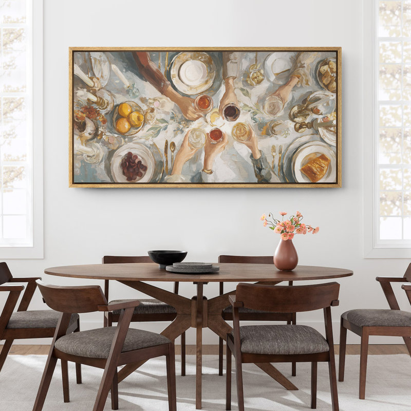 Neutral Toned Feast Celebration Artwork Extra Large Pictures Framed Canvas Print Wall Art, 30" H x 60" W, Natural