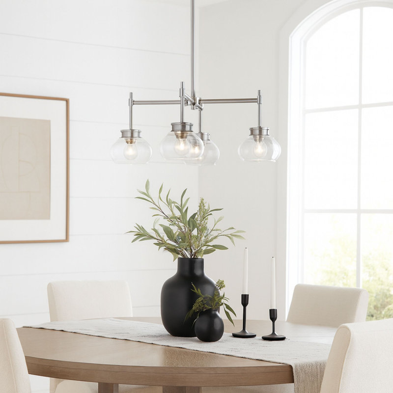 Kinsmon Plug & Play 4-Light Chandelier in Transitional and Modern Style-61.6 Inches Tall and 24 Inches Wide, Brushed Nickel