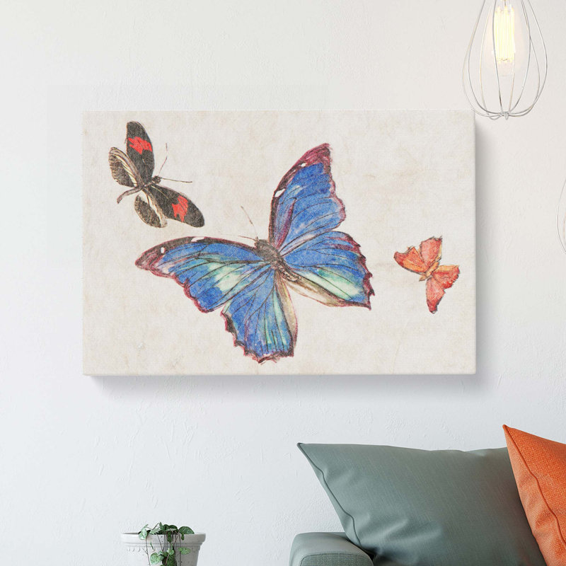 Three Butterflies by Fujishima Takeji - Wrapped Canvas, 35cm H x 50cm W x 3cm D