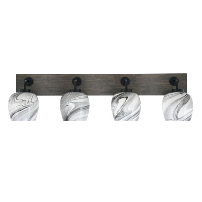 Oxbridge 4 Light Bath Bar Shown With 6" Onyx Swirl Glass