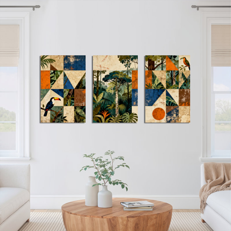 «Tropical Jungle», ensemble de 3 reproductions d'art sur toile tendues sur toile, H 18 po x l 36 po