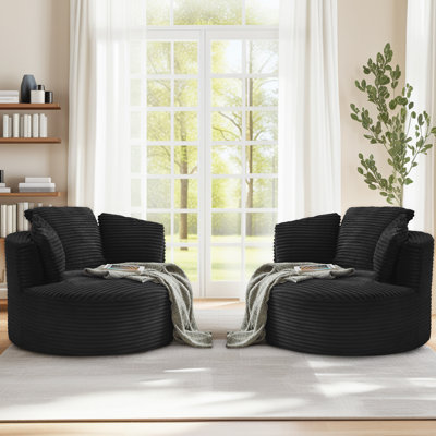 Lozena 2 Pieces - 49" Corduroy Upholstered Barrel Chair, Oversized Round Compression Chaise Lounge, No Assembly Required, Available in 7 Colors