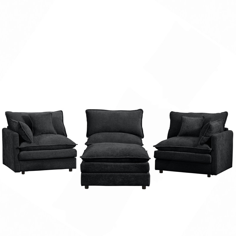 Modular Sectional Sofa, L Shaped Couch Set For Living Room, 3-Seater Comfy Cloud Couches With Movable Ottoman, DIY Combination, Chenille