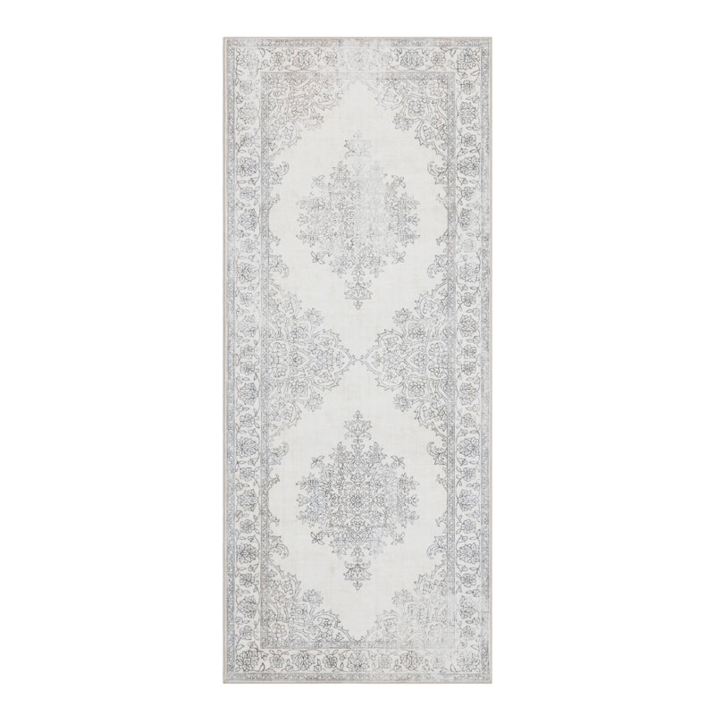 Sabrenna Paige Distressed Ivory Machine Washable Area Rugs, Runner 2'6" x 8'