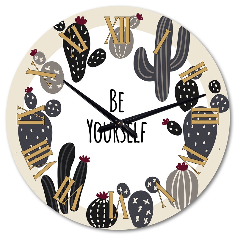 Horloge murale surdimensionnée «Be Yourself Cactus Motivation I», Très grand