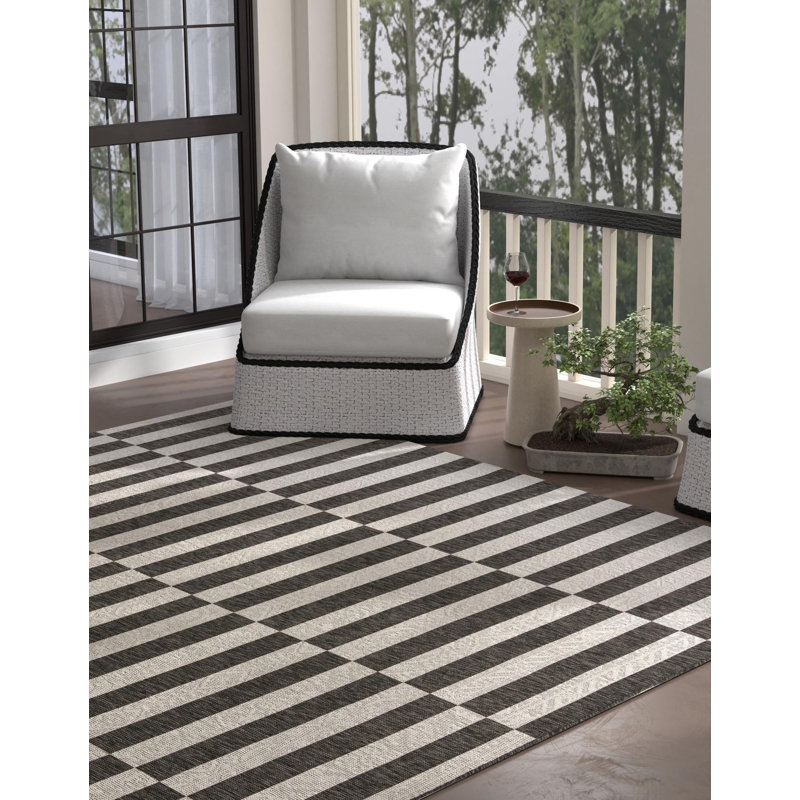 Finkelstein Striped Indoor / Outdoor Rug, Square 10'8"
