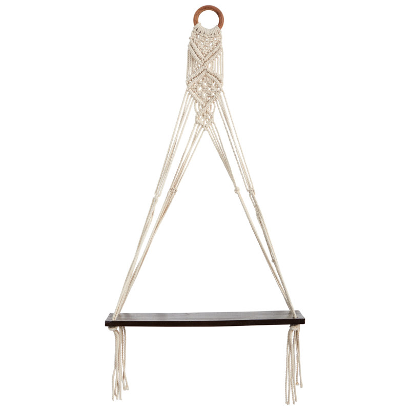 Macramé avec tablette murale en bois
