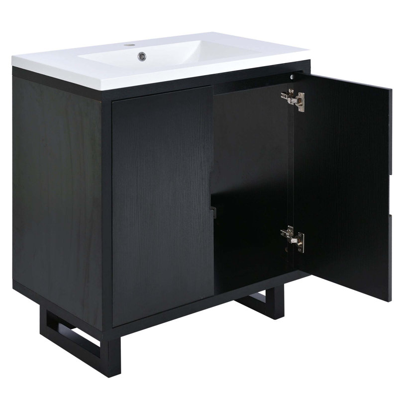 Meuble-lavabo de salle de bain avec lavabo et 2 portes, Noir