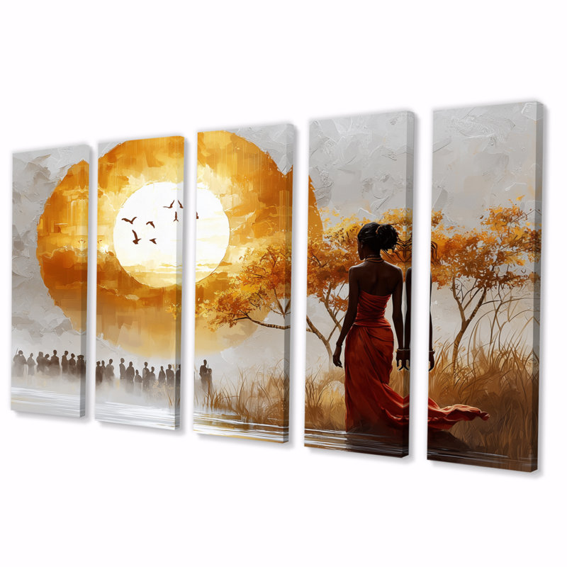 Jaune jaune voyage africain accentué avec blanc - ensemble d'art mural paysage africain, H 28 po x l 60 po