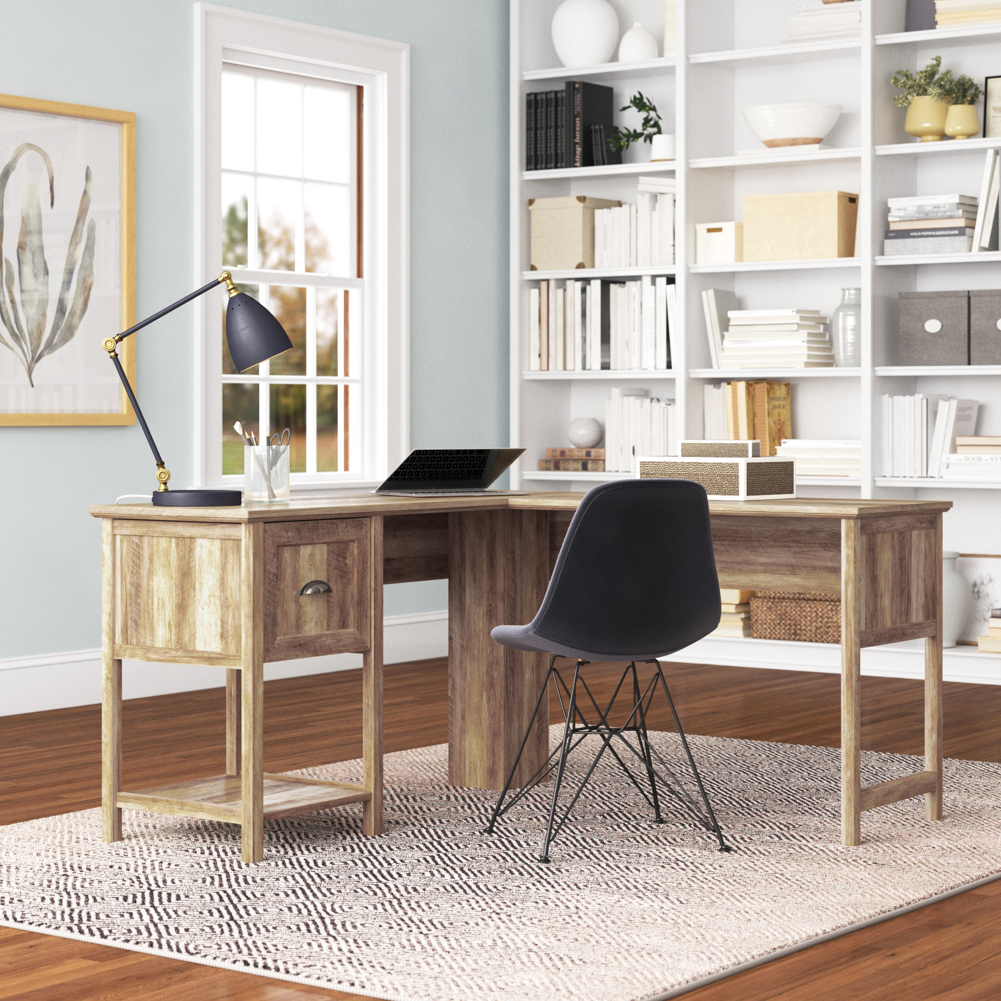 Fortson 95.2 L Shaped Desk with Shelves, Reversible Corner Computer Desk or 2 Person Long Table 17 Stories Color (Top): Oak