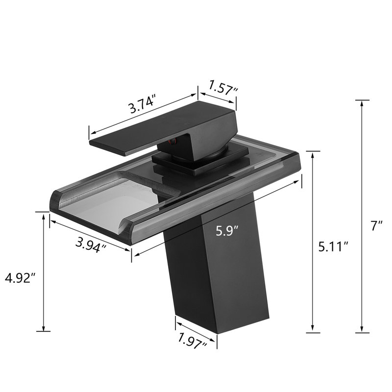 Robinet de salle de bain à DEL à changement de 3 couleurs, bec cascade, mélangeur d'eau froide et chaude, robinet de meuble-lavabo noir à une poignée et fixation sur le comptoir, robinet réglable