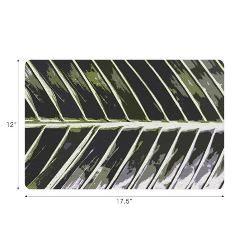 Tropical Leaf Vegan Leather Rectangle Pebble Placemat, Khaki