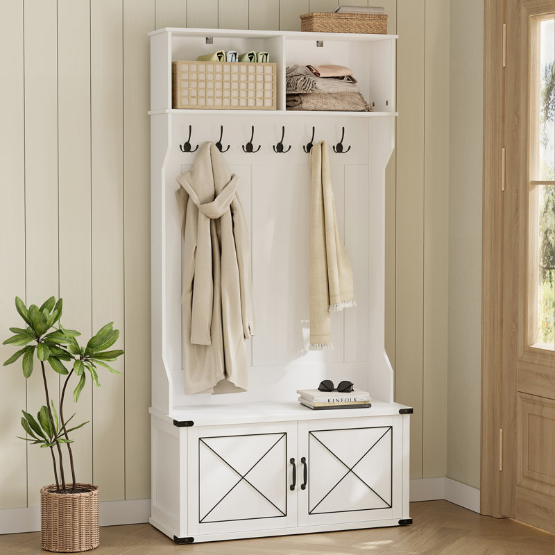Thirza Hall Tree 39.4'' Wide with Shoe Storage, White