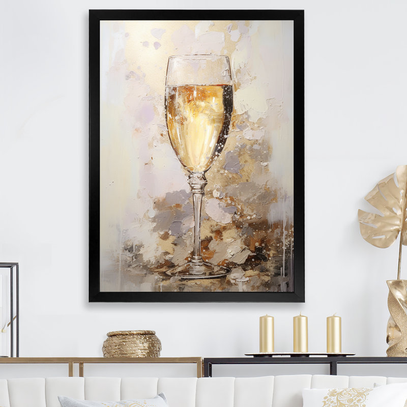 Vin, art mural sur verre de Champagne, H 32 po x l 24 po x P 1 po, Cadre simple noir