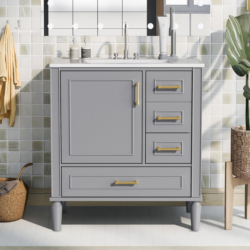 Meuble-lavabo moderne avec lavabo en céramique, Gris