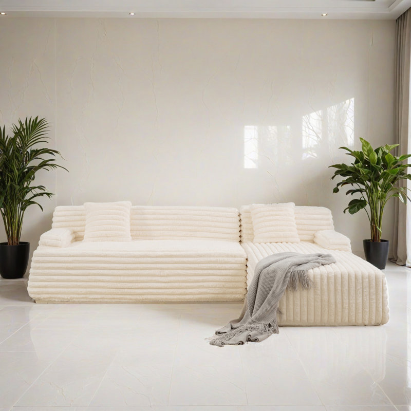 Canapé modulaire réversible 110,02 po pour salon, Fausse fourrure beige