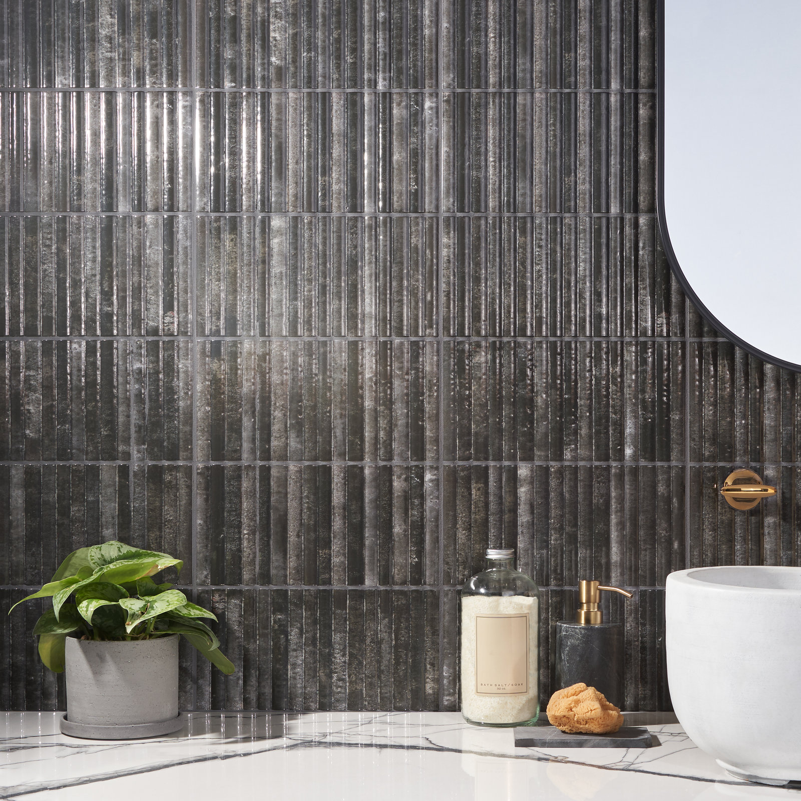 Canu 5.9 In. x 11.81 In. Polished Fluted Ceramic Subway Wall Tile (9.68 Sq. Ft. / Case), Black