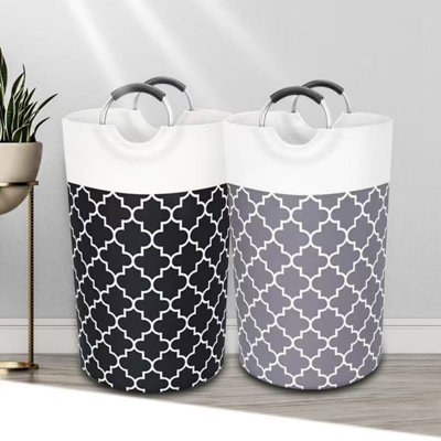 Two-Piece Set, Foldable Laundry Hamper With Handles, Large Fabric Storage Basket For Bathroom, Portable Washing Clothes Organizer With Lantern Design