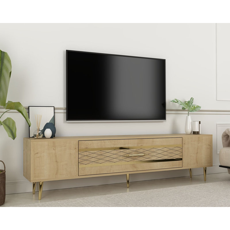 Meuble télé Catena 100% panneau de particules enduit de mélamine, hauteur des pieds: 5,9 pouces | Parfait pour les salons modernes et les espaces de divertissement, design durable et élégant