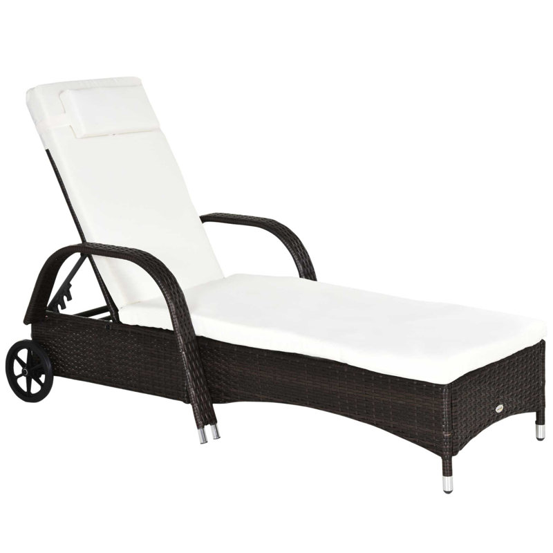 Outsunny Wicker Outdoor Chaise Lounge, 5-Level Adjustable Backrest Pe Rattan Pool Lounge Chair With Wheels, Cushion & Headrest