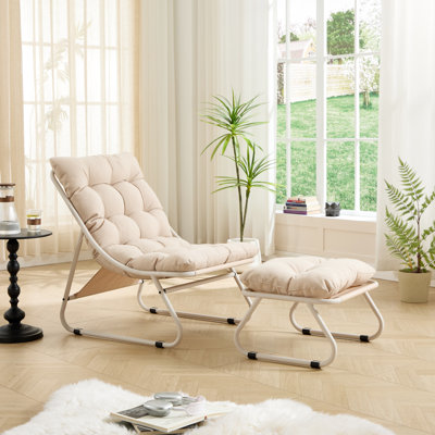 Méridienne d'extérieur avec fauteuil inclinable souple, coussin gonflable et repose-pieds, parfaite pour la chambre à coucher, structure en acier beige, coussin de structure d'une capacité de 300 livres,